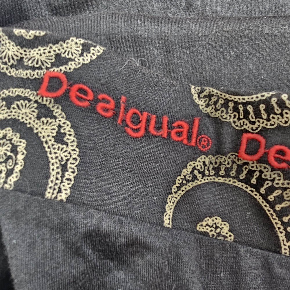DESIGUAL Womens Y2K Black Red Patchwork A-Line Mini Skirt Small Boho Pull On - Picture 2 of 9